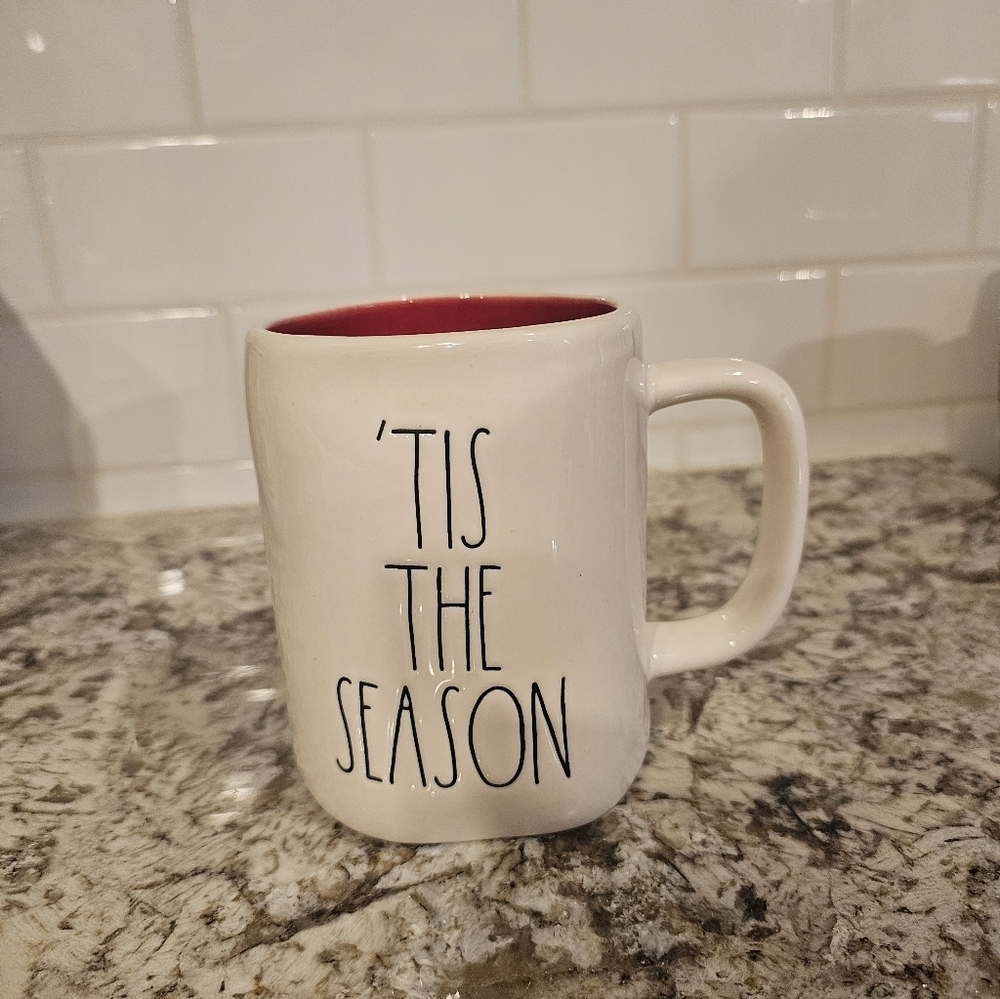 Rae Dunn "TIS THE SEASON" Mug Artisan Collection By Magenta White Red Inside EUC